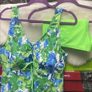 Floral Green and Blue Ladies Two Piece Bathing suit